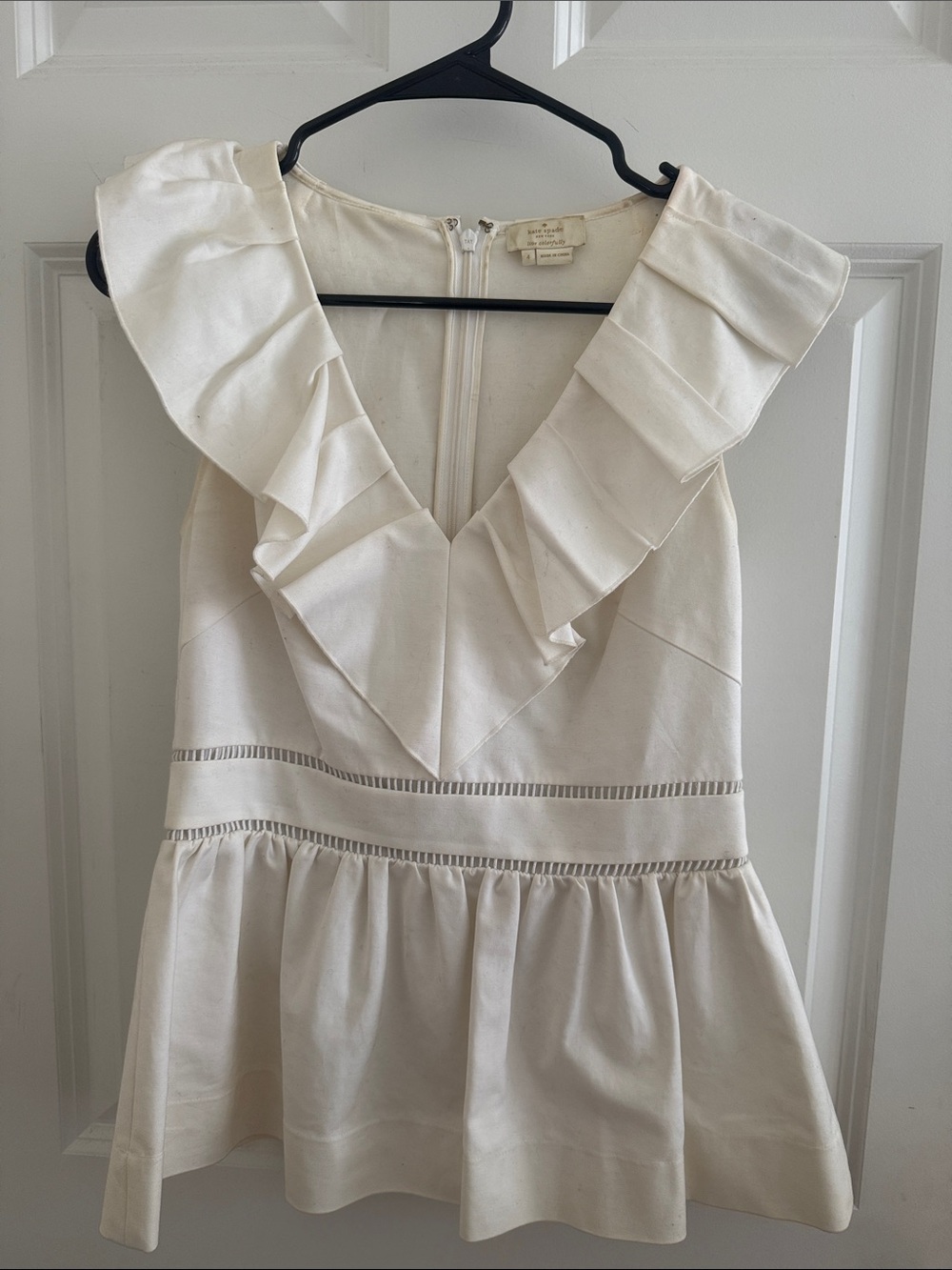 Kate Spade Ruffled V-Neck Peplum Top in Cream